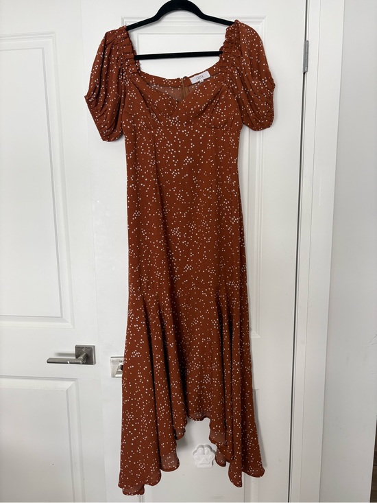 Lucca Dresses & Skirts - Lucca Rust Flowy Polka Dot Maxi Dress with Puff Sleeves, Size Medium